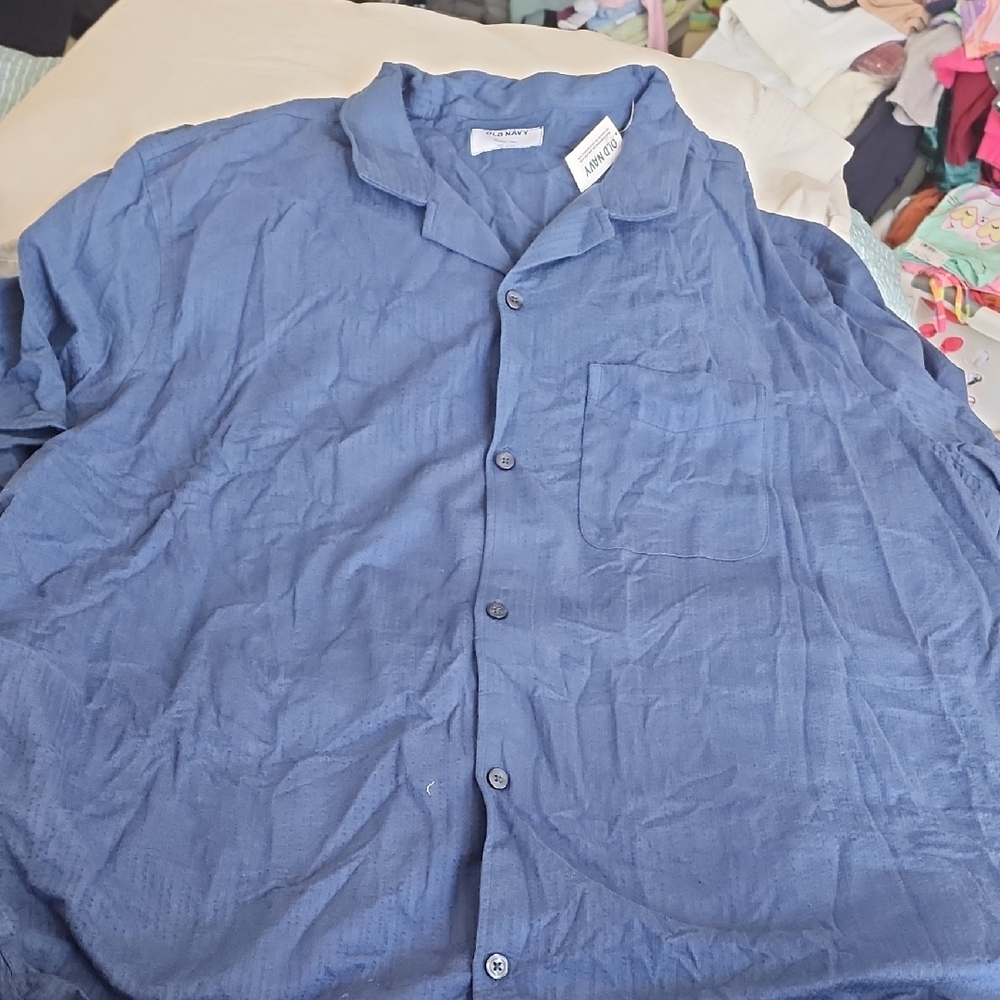 Nwt Sz XXXXL-T Old Navy SS Knit Seersucker Blue Textured Shirt